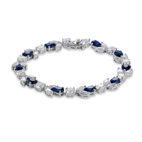 Silver Pear Cut Midnight Blue Crystal and Cubic Zirconia Bracelet