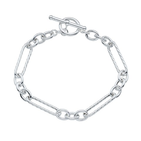Sterling Silver Twist Link T-Bar Bracelet