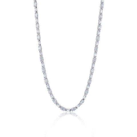 Silver Emerald and Oval Cut Cubic Zirconia Necklace