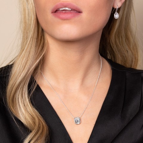Silver White Cubic Zirconia Octagon Necklace