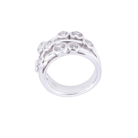 Silver Round Brilliant Rub Over White Cubic Zirconia Ring