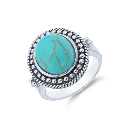 Sterling Silver Turquoise Fancy Milgrain Ring