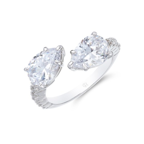 Silver Cubic Zirconia Pear Cut Two Stone Ring