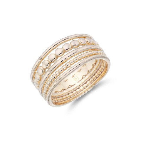 Sterling Silver Yellow Gold Plated Multilayered Bead Ring