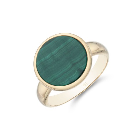 Yellow Gold Plated Malachite Disc Ring