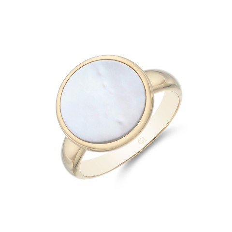 Yellow Gold Plated Mother Of Pearl Disc Ring