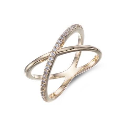 Yellow Gold Plated Cubic Zirconia Cross Over Ring