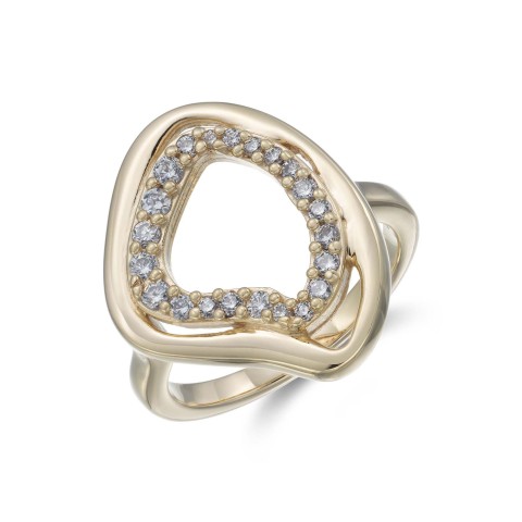Yellow Gold Plated Cubic Zirconia Open Abstract Ring