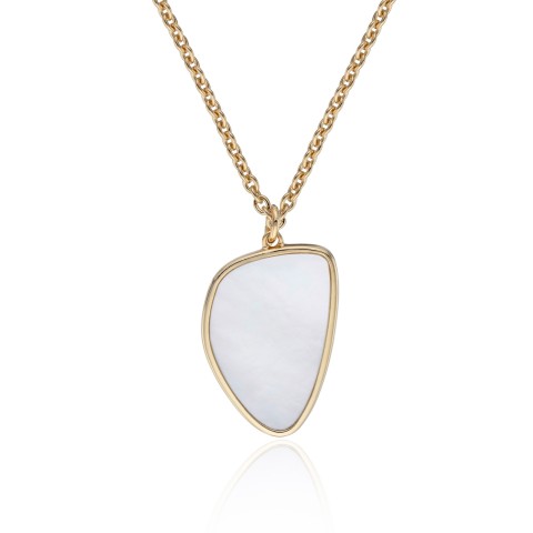 Yellow Gold Plated Mother Of Pearl Abstract Pendant