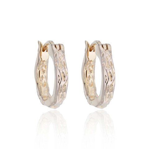 Sterling Silver Yellow Gold Plated Textured Hoop Earrings