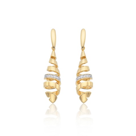 Yellow Gold Plated Cubic Zirconia Spiral Drop Earrings