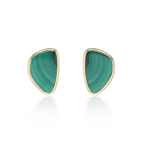 Yellow Gold Plated Malachite Abstract Earrings