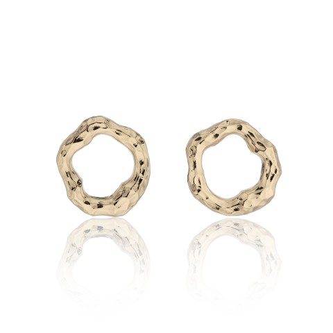Yellow Gold Plated Hammered Circle Earrings