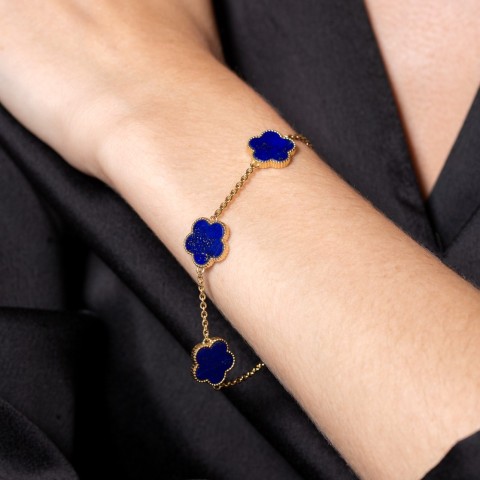 Yellow Gold Plated Lapis Lazuli Flower Bracelet