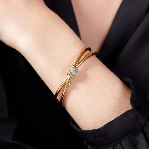 Yellow Gold Plated Knot Cubic Zirconia Bangle