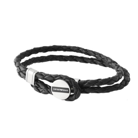Emporio Armani Signature Woven Leather & Stainless Steel Bracelet EGS2178040