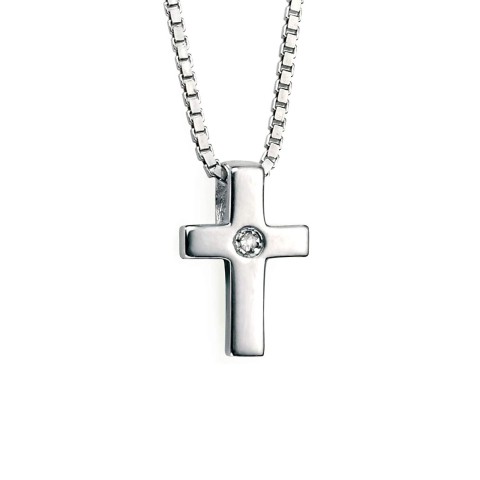 D For Diamond Silver Diamond-Set Cross Pendant