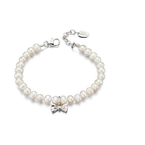 D For Diamond Pearl And Sterling Silver Bow Bracelet