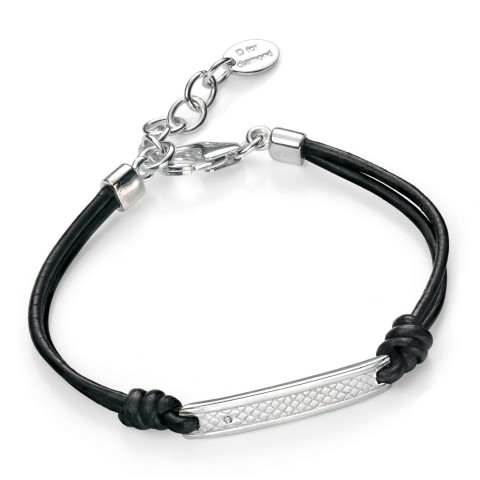 D For Diamond Boys Leather And Silver ID Bracelet