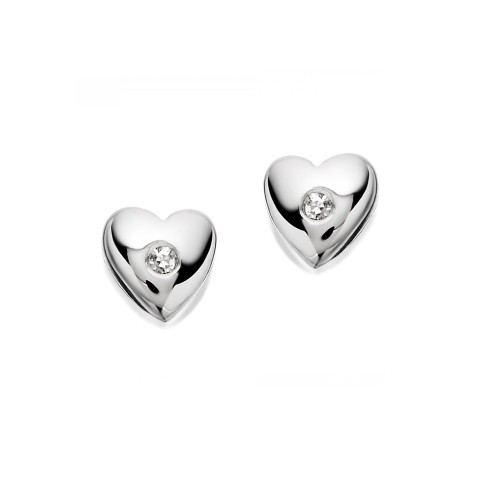 Silver Diamond Heart Stud Earrings