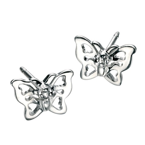 D For Diamond Silver Filigree Butterfly Stud Earrings