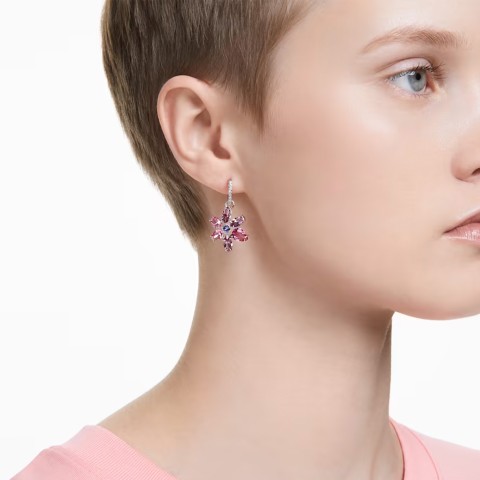 Swarovski Gema Mixed Cut Pink Flower Drop Earrings