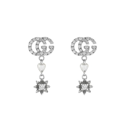Gucci GG Running 18ct White Gold Conflict Free Diamonds Interlocking Double G Motif Drop Earrings YBD581830001