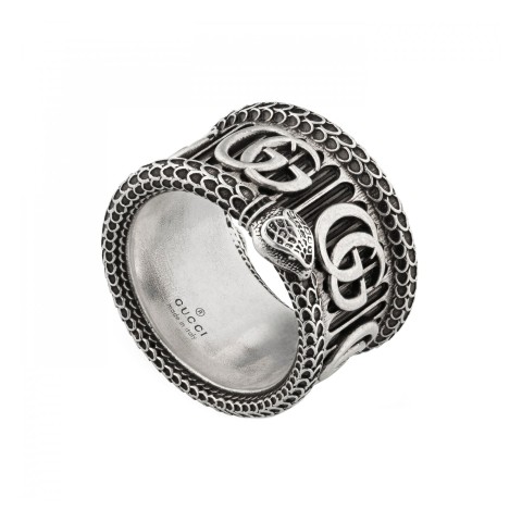 Gucci Interlocking G Sterling Silver Snake Motif Ring YBC577201001022