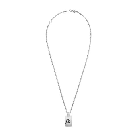 Gucci Ghost Sterling Silver Rectangle Necklace with Ghost Motif YBB455315001