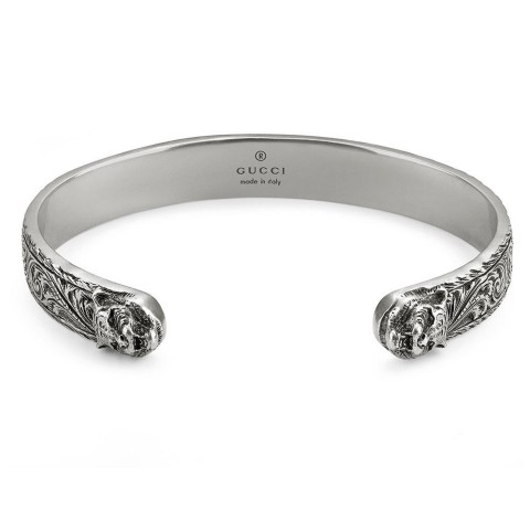 Gucci Ladies Feline Head Sterling Silver Bracelet - XXL