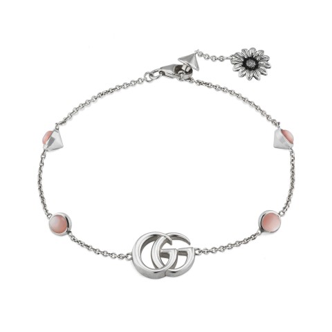 GG Marmont Sterling Silver And Pink Floral Mother Of Pearl Bracelet YBA527393002 - Size M