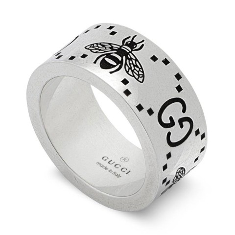 Gucci Signature Sterling Silver Bee Motif 9mm Ring YBC728304001 