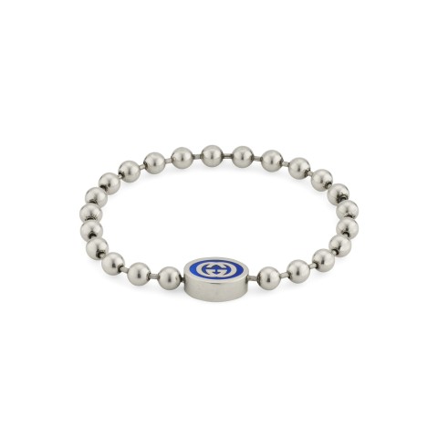 GUCCI Silver and Blue Boule Bracelet YBA753437001 - Size Small