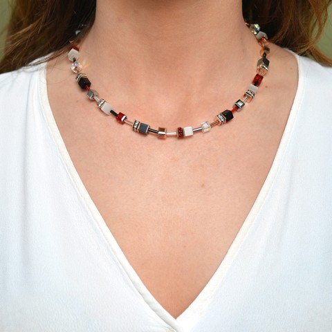 Coeur De Lion Geocube Rose Gold Plated Red and Grey Crystal Necklace 4013/10-0300