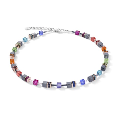 Coeur De Lion Geocube Stainless Steel Rose Gold Plated Multi Coloured Crystal Necklet 4015/10-1500