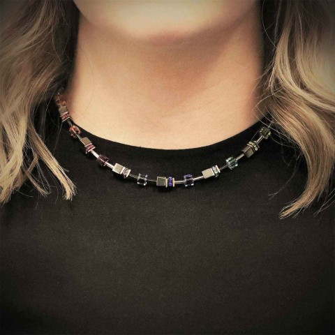 Coeur De Lion Geocube Stainless Steel Rose Gold Plated Multi Coloured Crystal Necklet 4015/10-1500