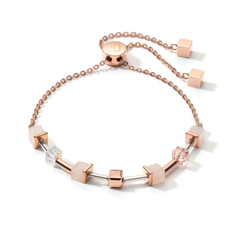 Ladies Coeur de Lion Rose Gold Stainless Steel Neutral Pink Geocube Bracelet 5074/30-0235