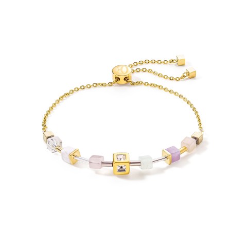 Ladies Coeur de Lion Yellow Gold  Neutral Pink Geocube Adjustable Bracelet 5087/30-1522