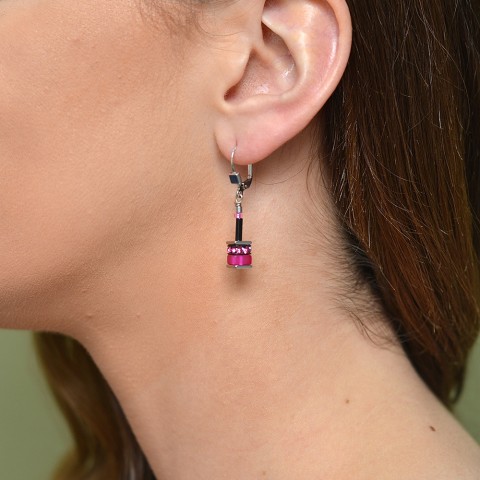 Coeur De Lion Geocube Pink and Red Crystal Drop Earrings 4409/20-1500