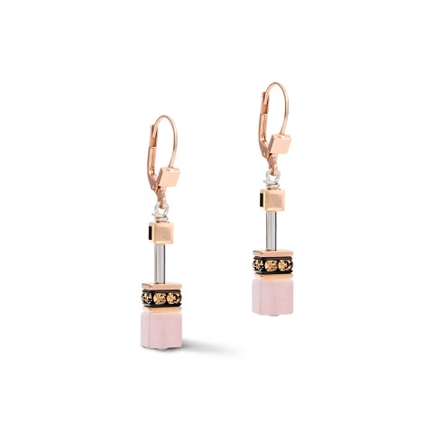 Coeur De Lion Geo Cube Rose Gold and Pink Drop Earrings 4905/20-1910