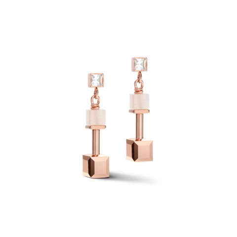 Ladies Coeur de Lion Rose Gold Stainless Steel Neutral Pink Geocube Drop Earrings 5074/21-0235 