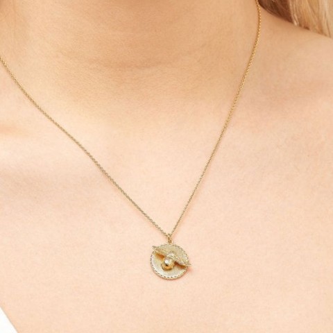 Olivia Burton 3D Bee Moulded Coin Womens Necklace OBJ16AMN08 Yellow Gold (