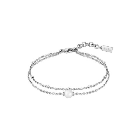 Hugo Boss Cora Ladies Double Chain Pearl Bracelet 1580268 Steel and Pearl