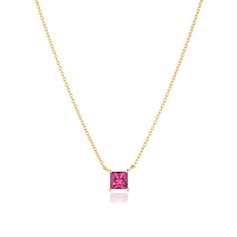 Sif Jakobs Ellera Quadrato 18k Gold Plated Pink Zirconia Necklace SJ-N42279-PKCZ-YG