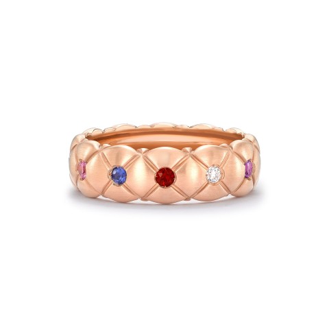 Fabergé Treillage Brushed Rose Gold & Multicoloured Gemstone Set Ring 1