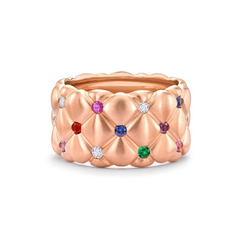 Fabergé Treillage Brushed Rose Gold & Multicoloured Gemstone Set Grande Ring  1
