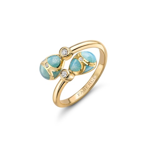 Fabergé Heritage Yellow Gold Turquoise Guilloché Enamel Crossover Ring 1137RG2108