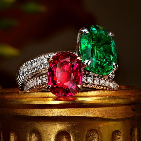 Fabergé Colours of Love Ruby Diamond Shoulders Ring 831RG1641/21