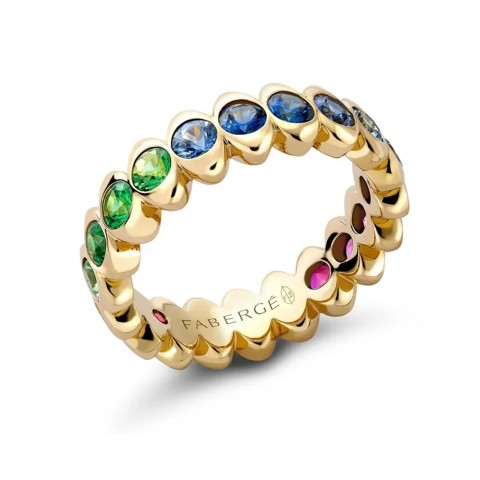 Fabergé Colours of Love Cosmic Curve Yellow Gold Rainbow Multicoloured Gemstone Eternity Ring 1513RG3021/21