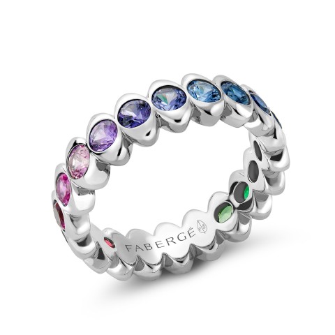 Fabergé Colours of Love Cosmic Curve White Gold Rainbow Multicoloured Gemstone Eternity Ring 1513RG3022/19